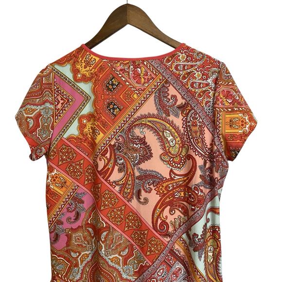 Attitudes by Renee Dress Womens M Red Orange Pink Short Midi Stretchy Slit - Picture 7 of 9